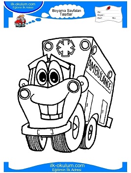 Çocuklar İçin Ambulans Boyama Sayfaları 